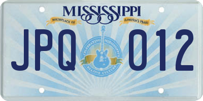 MS license plate JPQ012