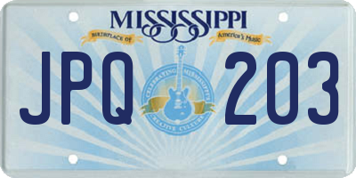 MS license plate JPQ203