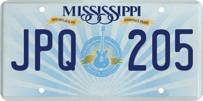 MS license plate JPQ205