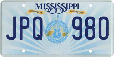 MS license plate JPQ980