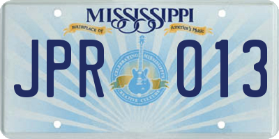 MS license plate JPR013