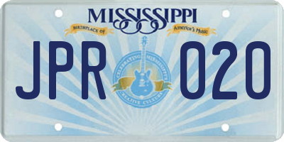 MS license plate JPR020