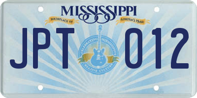 MS license plate JPT012