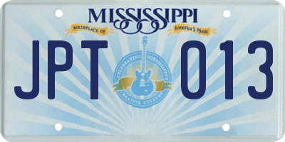 MS license plate JPT013