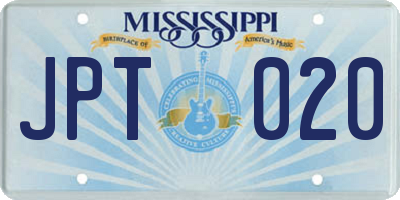 MS license plate JPT020