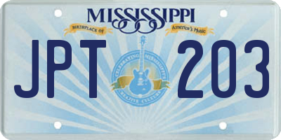 MS license plate JPT203