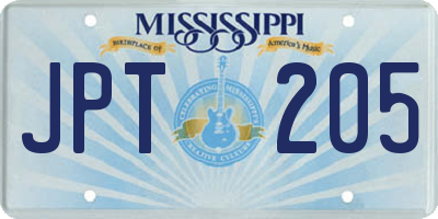 MS license plate JPT205