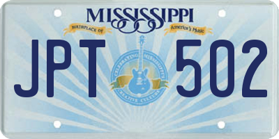 MS license plate JPT502