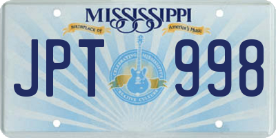 MS license plate JPT998