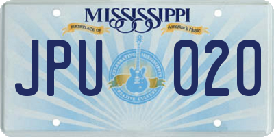MS license plate JPU020