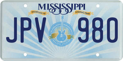 MS license plate JPV980