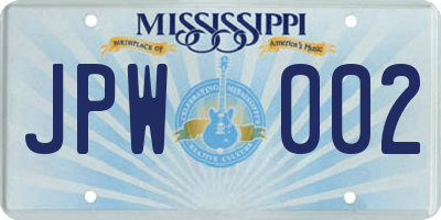 MS license plate JPW002
