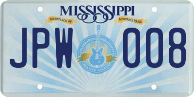 MS license plate JPW008