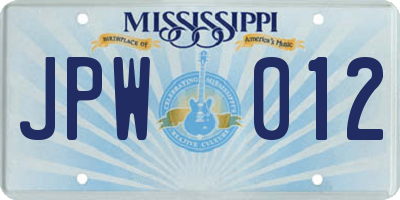 MS license plate JPW012