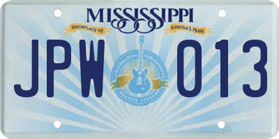 MS license plate JPW013