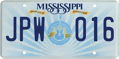 MS license plate JPW016