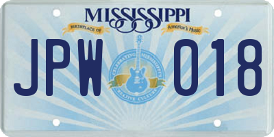 MS license plate JPW018