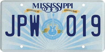 MS license plate JPW019