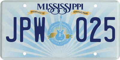 MS license plate JPW025