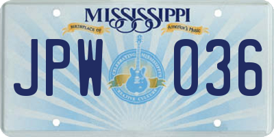 MS license plate JPW036