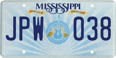 MS license plate JPW038