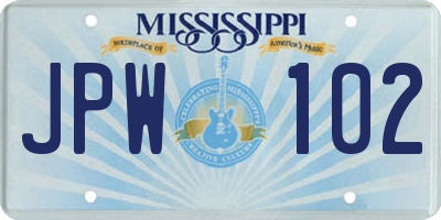 MS license plate JPW102
