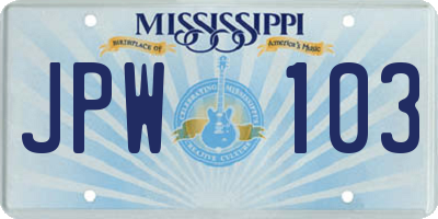 MS license plate JPW103