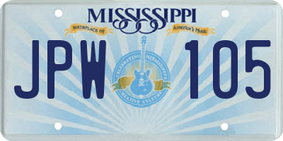 MS license plate JPW105