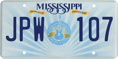 MS license plate JPW107
