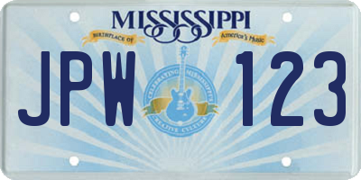 MS license plate JPW123