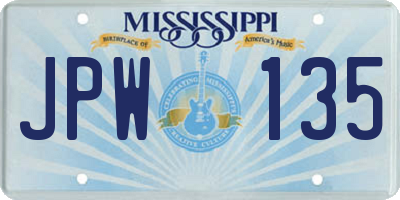 MS license plate JPW135