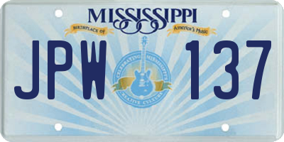 MS license plate JPW137