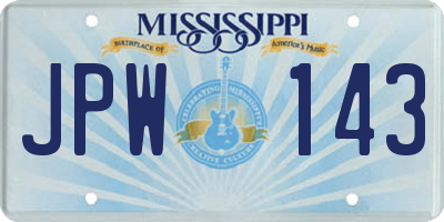MS license plate JPW143
