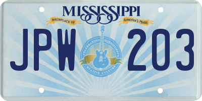 MS license plate JPW203