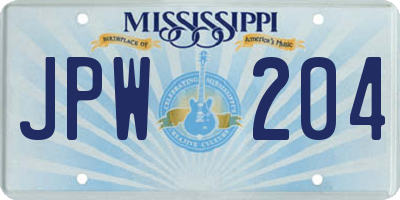 MS license plate JPW204