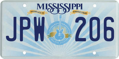 MS license plate JPW206