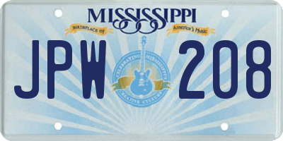 MS license plate JPW208