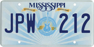 MS license plate JPW212