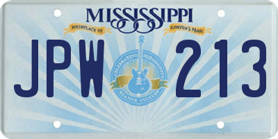 MS license plate JPW213