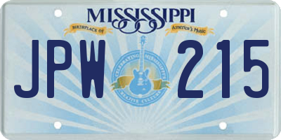 MS license plate JPW215