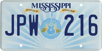MS license plate JPW216