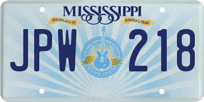 MS license plate JPW218