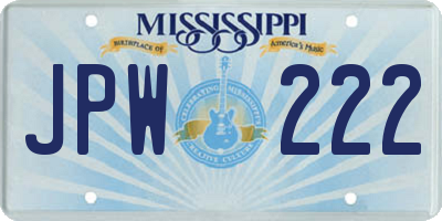 MS license plate JPW222