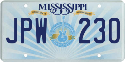 MS license plate JPW230