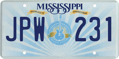 MS license plate JPW231