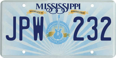 MS license plate JPW232