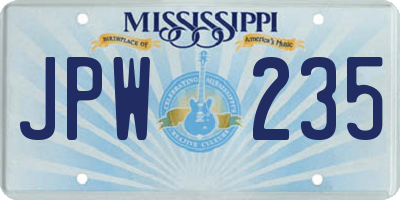MS license plate JPW235