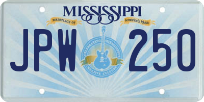 MS license plate JPW250