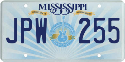MS license plate JPW255