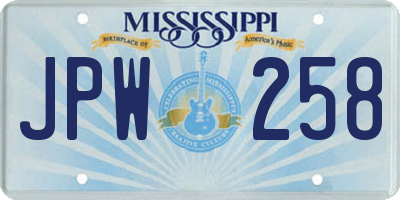 MS license plate JPW258